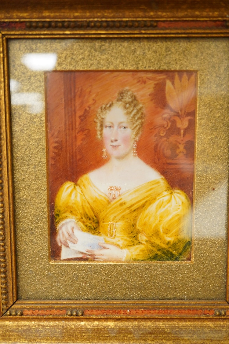Regency School, Portrait miniatures of a husband and wife, pair of watercolours on ivory, gilt framed, 10 x 7cm CITES Submission reference M3Z9NQFM